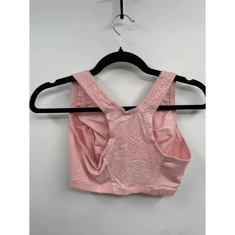 Glamorise Womens Front Closure Bra Size 36H Pink Wireless Lace Back‎ Comfort
